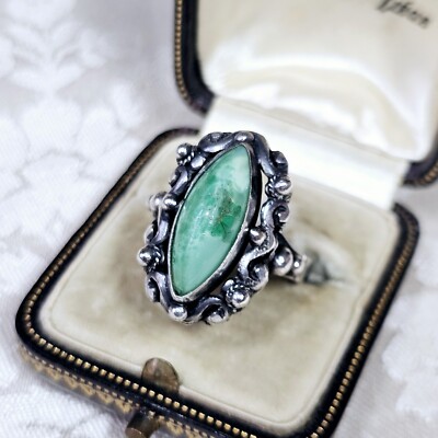 Ring 19. Jh. Silber besetzt Cabochon Jade Jadeit Shuttleform Größe 58 8,1 G