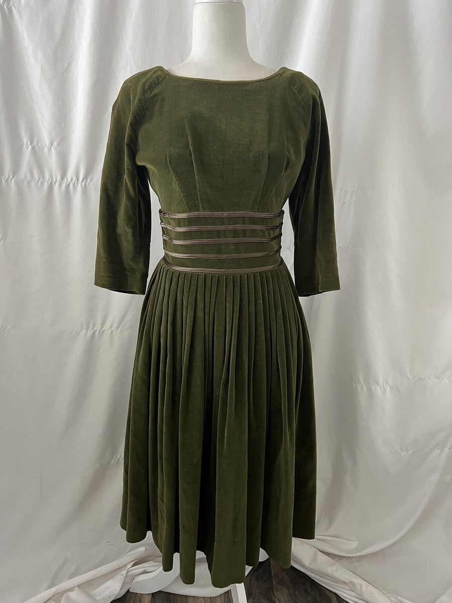 Vintage 1950's Olive Green Velvet Party Dress | eBay