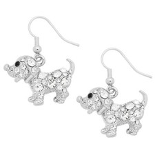 Dog Earrings Gift Puppy Friend Rhinestone Animal Jewelry SILVER CLEAR Doggie