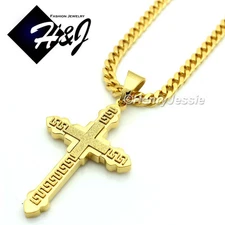 18"-36"MEN Stainless Steel 5mm Gold Plated Cuban Curb Chain Cross Pendant*GK4