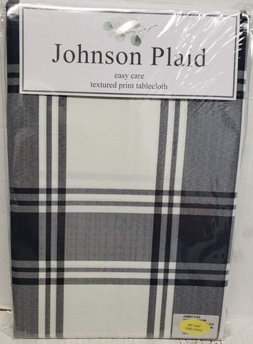 Fabric Printed Tablecloth 60"x84" Oblong, WHITE, BLACK & GREY, JOHNSON PAID, BM - Picture 2 of 11