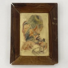 A Jewish Workman, Paint on Resin, Vintage Judaica Art Signed  - 5 x 6.5"