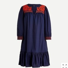 J. Crew XXS Navy Floral Embroidered Popover Smock Dress