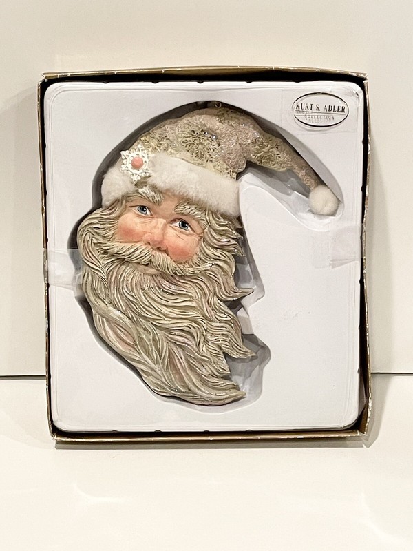 Kurt S. Adler Santa Head Christmas Ornament Original Box 6.5” Sparkles Glitter