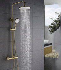 Gold Bathroom 3 Ways Thermostatic Mixer Shower Faucet Unit Wall Mount Brass Tap