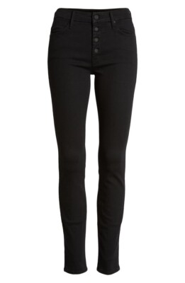 NWT Mother The Pixie in Not Guilty Black Exposed Button Stretch Skinny Jeans 25