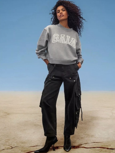 Gap x Cult Gaia Cropped Logo Crewneck Sweatshirt Heather Gray Size XS NWT