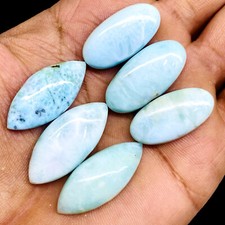 6 Pc Natural Larimar 25.8-31.8mm Marquise Loose Cabochon Untreated Gemstones
