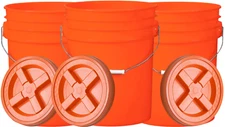 Food Grade plastic 5 Gallon Buckets pails with Screw on Lid -BPA Free ( 3 Pack)