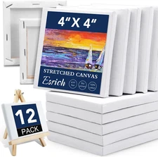 ESRICH Mini Stretched Canvas 12 Pack 4X4Inch, 2/5''Profile Art Primed Canvases f