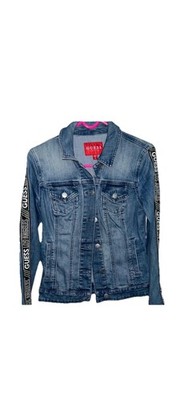 GUESS Girls Denim Jacket XS Blue Logo Button Long Sleeve Collared Pockets