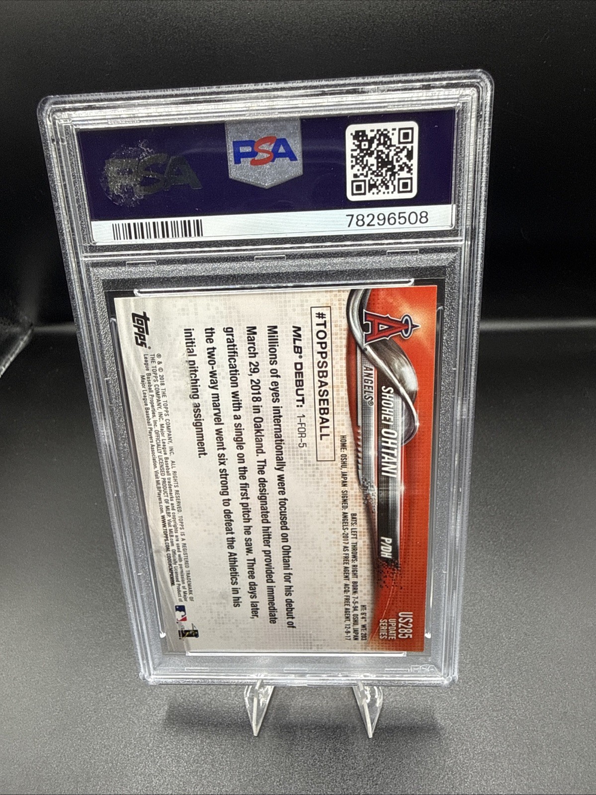 2018 Topps Update Shohei Ohtani US285 Rookie Debut RC PSA 10 GEM MINT Angels view 2