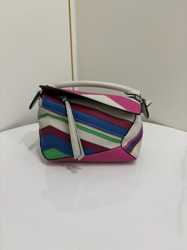 AUTH Loewe Puzzle Mini Multicolor Calfskin Silver Hardware Top Handle Bag