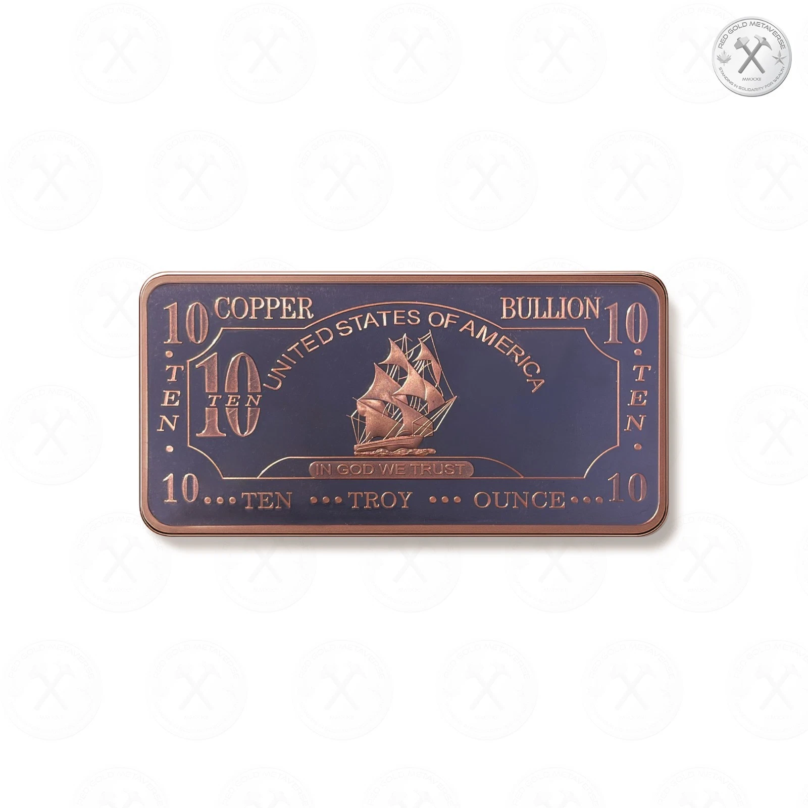 2x 10 oz .999 Copper Bullion Bars – Mayflower Ship Design – CMC