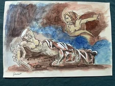 THÉODORE GÉRICAULT drawing and painting on old paper signed stamped vintage