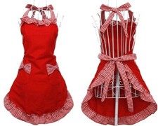 Cute Fashion Cotton Aprons for Women Girls Vintage Cooking Retro Apron Red