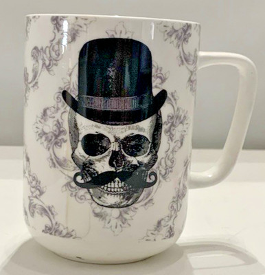 Portobello by Design Halloween Skull with Mustache and Top Hat Coffee Mug Cup 5''