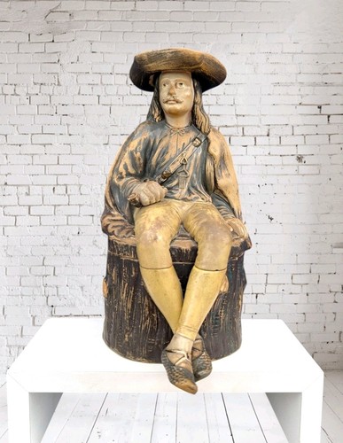Antique Austrian Ceramic Tobacco Jar Humidor Figural Seated Man w/ Pipe Pottery - Picture 2 of 24