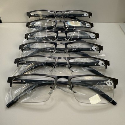 6 Pack Blue Light Blocking Reading Glasses Metal Frame Spring Hinge Mens Readers