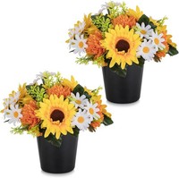 KüNstliche Blumen Im Topf 2 StüCk Gelb Orange Grabschmuck Deko
