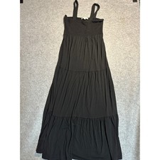 Loft Smocked Tiered Maxi Dress Small Black Jersey Knit Sleeveless Boho