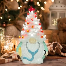 Ceramic Tree Nurse Gnome LED Teal Graduation Week Day Small Home Desk Decor Gift