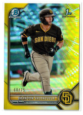 2022 1st Bowman YELLOW Refractor RC Brandon Valenzuela #BCP-28! Rookie! /75
