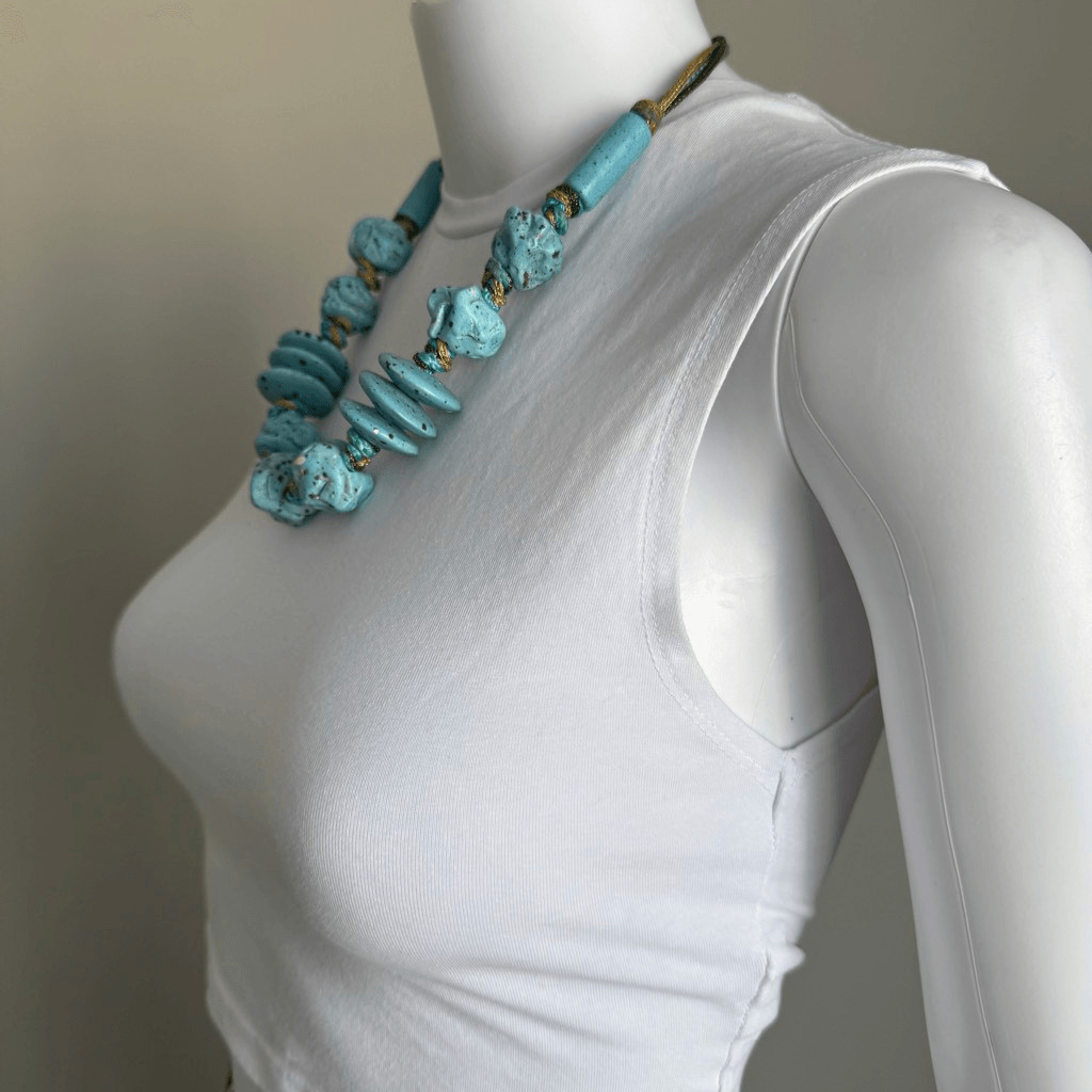 Chunky Turquoise Beaded Boho Statement Necklace - image 5