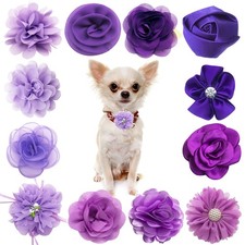 Purple Dog Collar Bows  Flowers for Small Medium Dogs Cats - 12pcs Accessories
