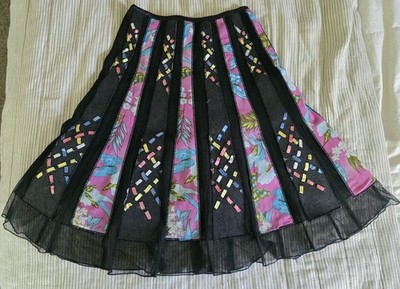 Y2k Beautiful Girl Circle Butterfly Patchwork Skirt Girls Size 10 Black & Pink