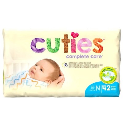 42~Cuties Complete Care Baby Diapers, Size 0 Newborn, 1~Packs of 42