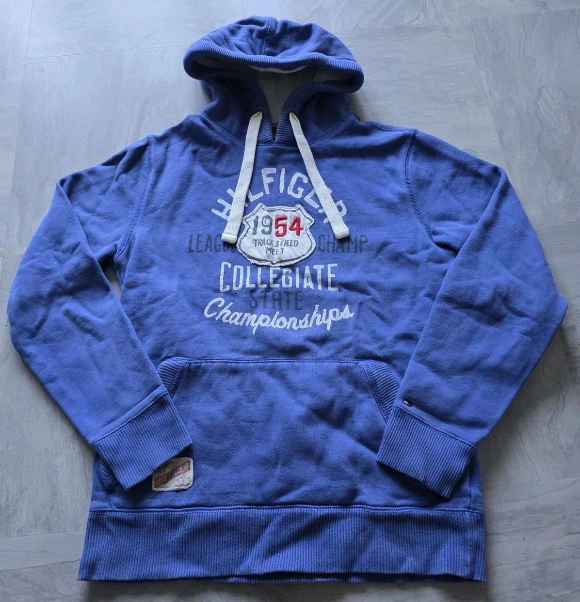 Tommy Hilfiger Womens Blue Collegiate 1954 Hoodie Size L Vintage Style
