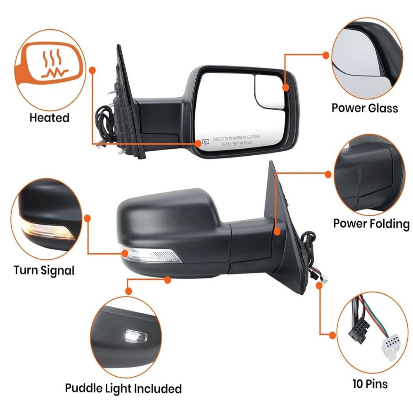 Set of 2 For Ram 1500 2019-24 Rear View Mirror Heated Puddle Light Left Right thumbnail 9