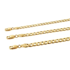 14K Real Solid Yellow Gold 3mm 4mm 5mm Curb Link Chain Italian Bracelet 7"