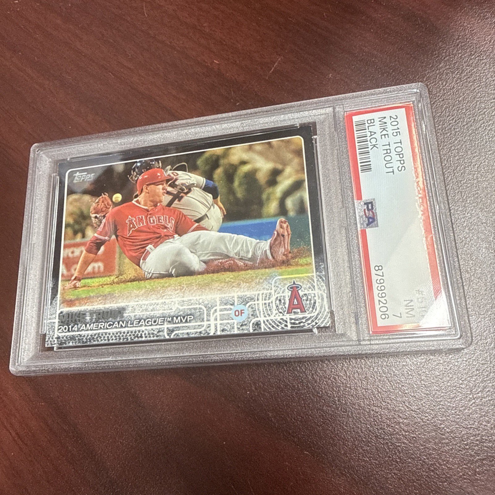 MIKE TROUT 2015 Topps #510 Black Border #/64 Angels PSA 7 MVP view 1
