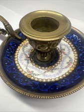 Antique Victorian Brass  & Enamel Small Chamberstick C1860s