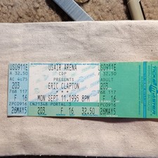 Eric Clapton Concert Ticket USAir Arena Sept 11, 1995 Sec 203 Seat 117