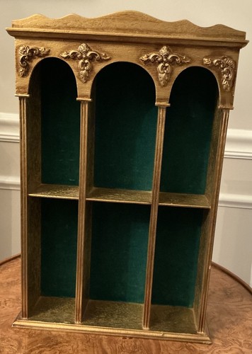 Vergoldet Holz Grün Samt Vintage Wand Tischplatte Kuriositätenschrank Vitrine - Bild 2 von 16