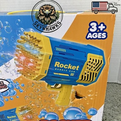 Bubble Machine Gun Rocket 69 Holes Soap Bubbles Gun with LED lights For 3+ Kids