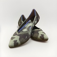 Rothy's Shoes The Point Flats Business Shoes, Olive Green Camo Orange Stripe EUC