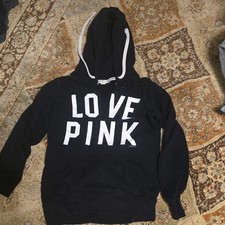 PINK by Victoria's Secret Love Pink Black Hoodie Sweatshirt Size Small