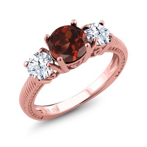 Authentic 2.70 Ct Round Red Garnet White Topaz 18K Rose Gold Plated Silver Ring