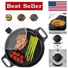 12-Inch Cast Aluminum Nonstick Griddle Pan with Lid for Perfect Stovetop Cooking
