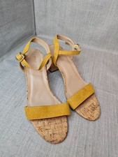 Papaya mustard Suede Ankle Strap Sandals with Cork Block Heel