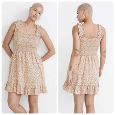 Madewell Lucie Smocked Tank Linen-Blend Mini Dress - Size Medium