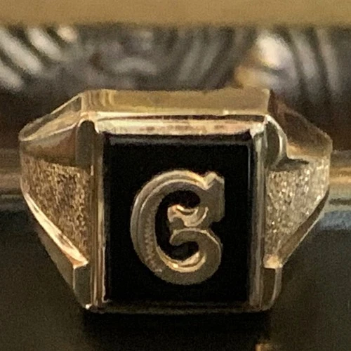 Gold Over Sterling Silver Signet Ring Onyx C Monogram 1930s Size 10.5 Vintage