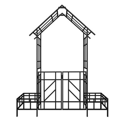 Metal Garden Arch w/ Gate w/ planter,Climbing Plants Support Rose Arch Outdoor