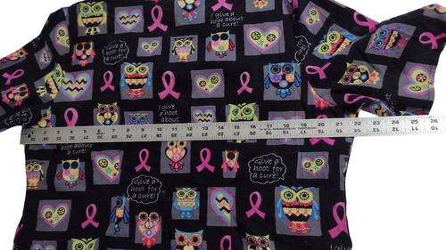 Scrub H.Q. V Neck Cotton Owls and Cancer Cure Print Top Size L - Picture 5 of 7