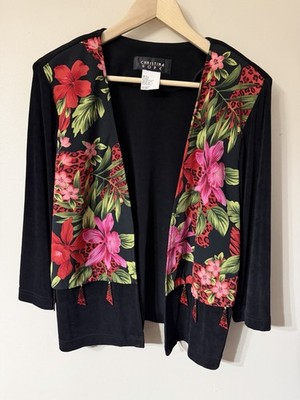 Vintage CHRISTINA HOPE Tropical Bold Floral Jacket Enamel Triangle Accents M