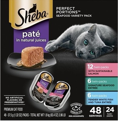 SHEBA Pate Perfect Portions Seafood Variety Pack, 48 Servings Exp 07/27